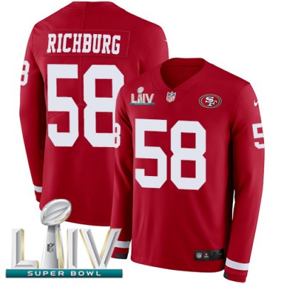 Nike San Francisco 49ers #58 Weston Richburg Red Super Bowl LIV 2020 Team Color Men's Stitched NFL Limited Therma Long Sleeve Jersey Men's